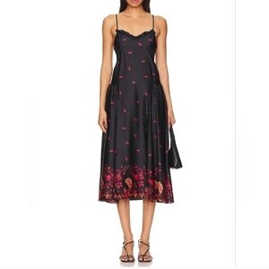 Free People On My Own Maxi Dress Sleeveless Floral Print Satin Black Combo M NWT